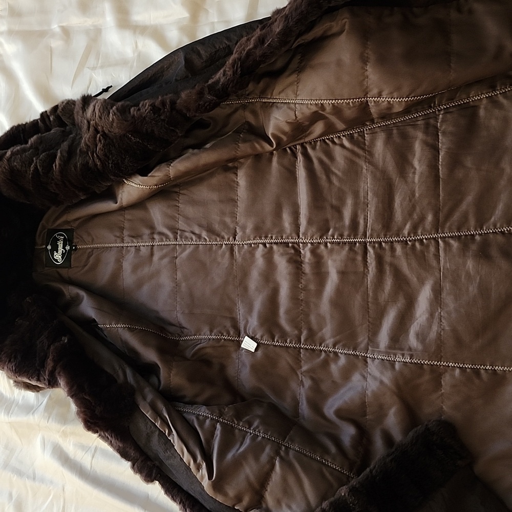 Vintage Bugatteli Brown Rex Rabbit Trimmed Fashion Coat, Medium, $75 - Picture 9 of 17